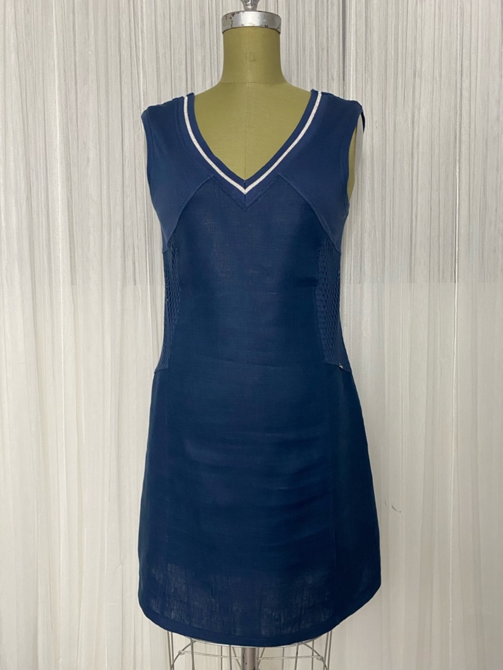 Maloka Navy Sleeveless V-Neck Midi Dress with Silver Trim Size M